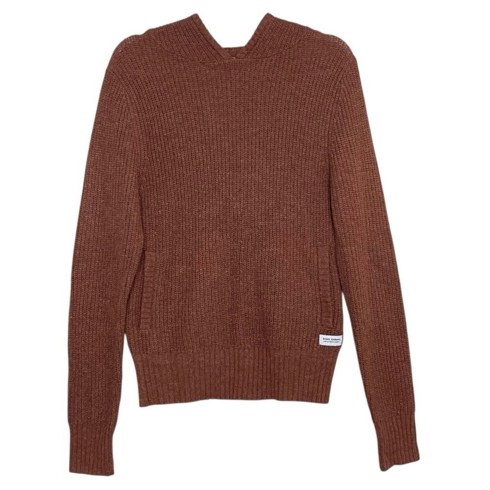 Banks Journal Hooded Wool Blend Sweater Chocolate Brown Hoodie Pockets Women S